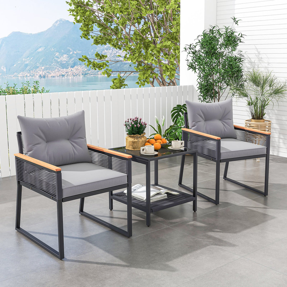 Gray Wicker Patio Set