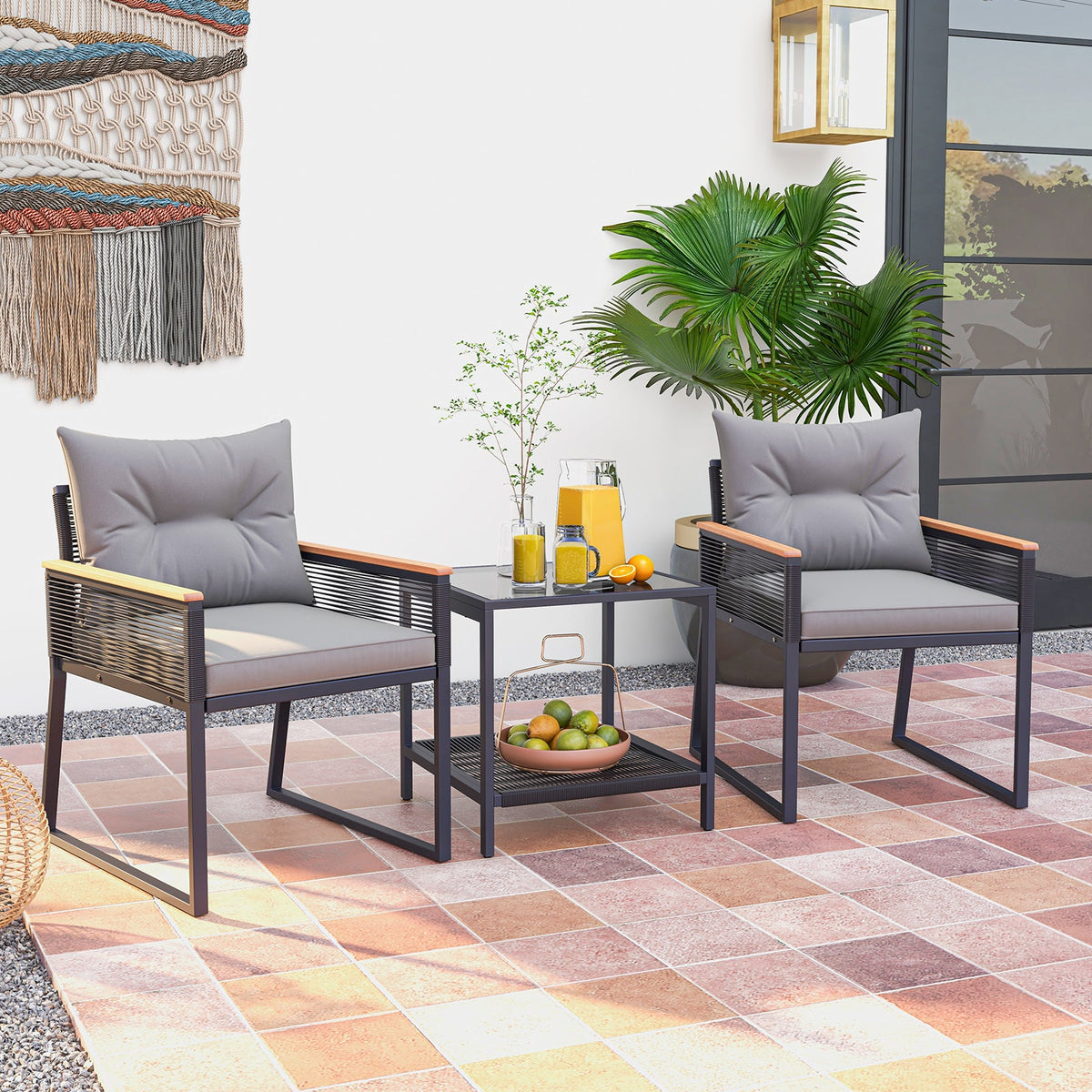 Gray Wicker Patio Set