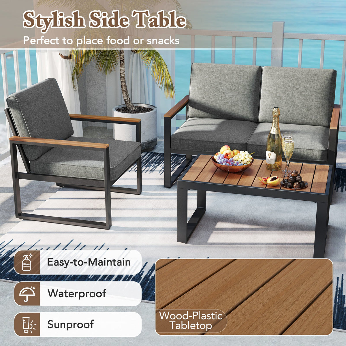 Gray Aluminum Patio Conversation Set