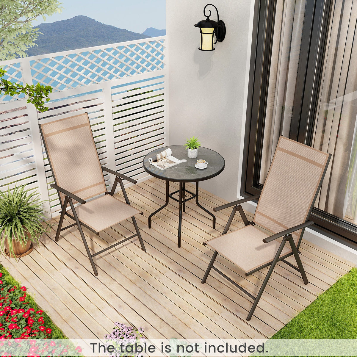 1 Piece Patio Folding Dining Chairs with 7-Level Adjustable High Backrest