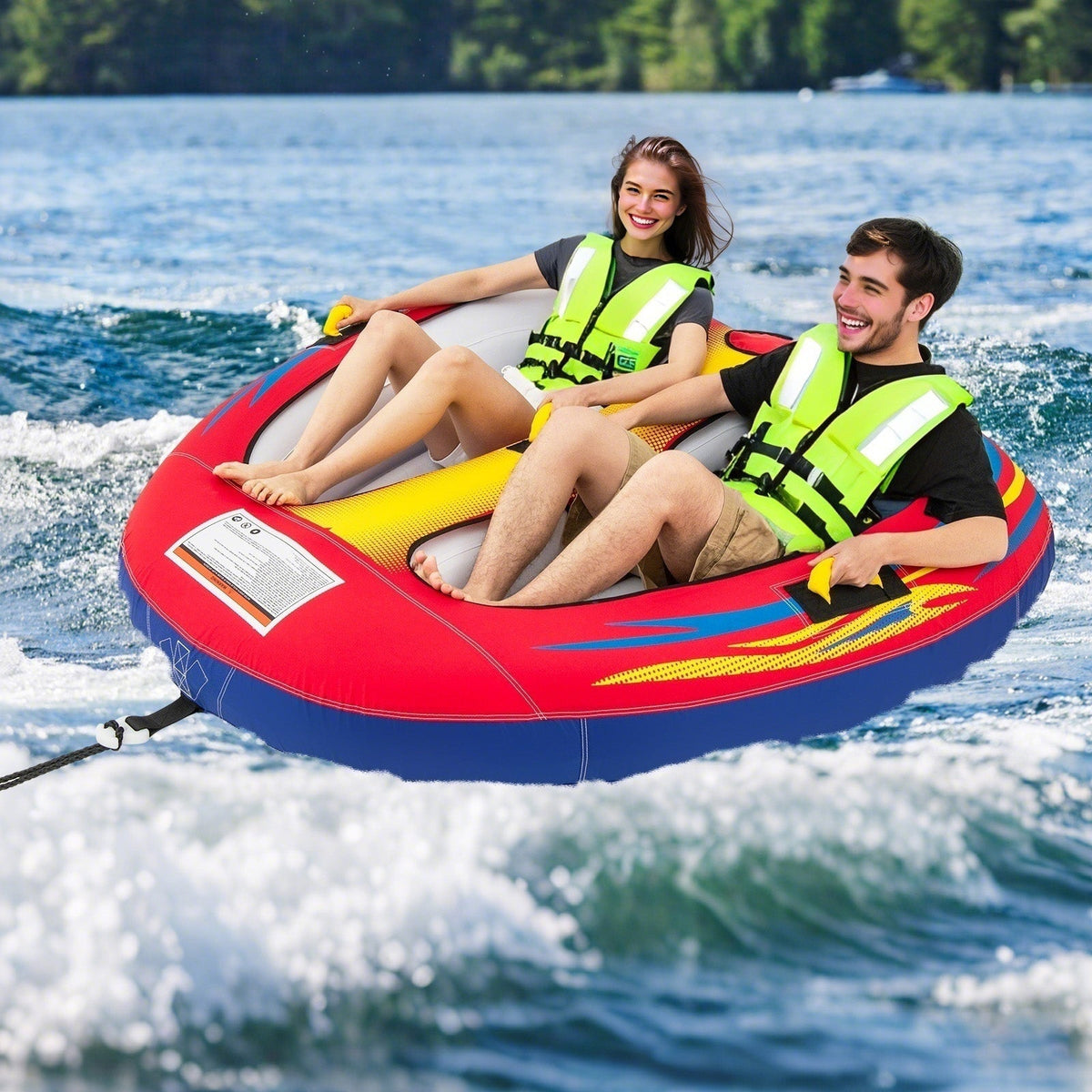 1 or 2 Person Inflatable Towable Tube for Boating with Drainage