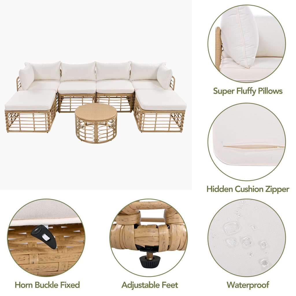Beige Rattan Patio Sectional Set