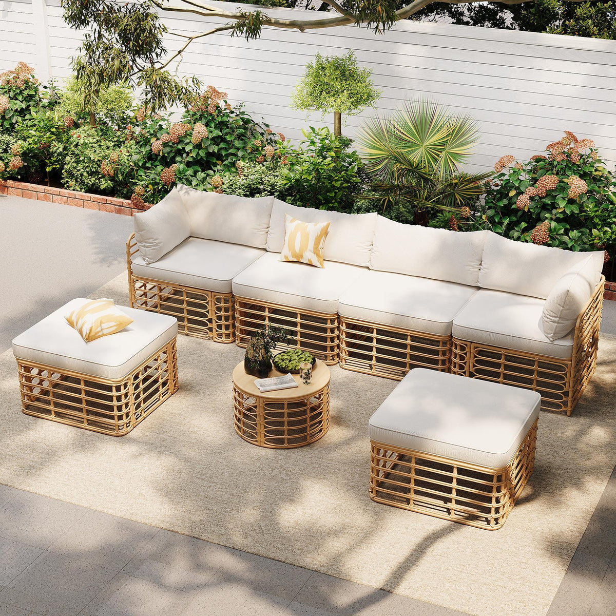 Beige Rattan Patio Sectional Set
