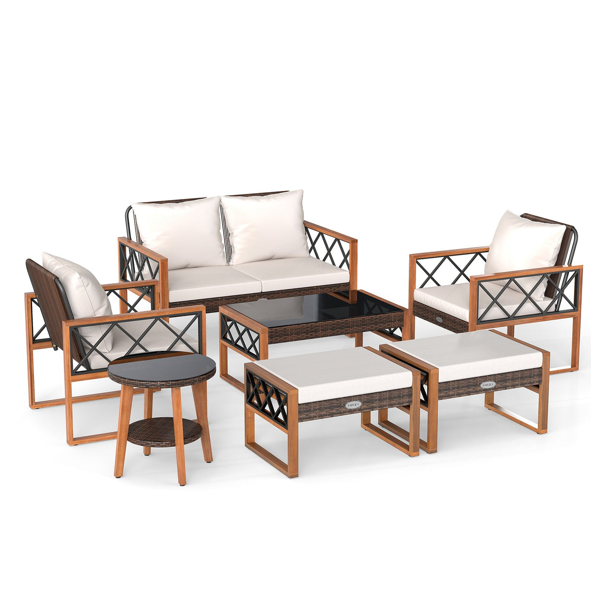 Acacia Wood Wicker Patio Set