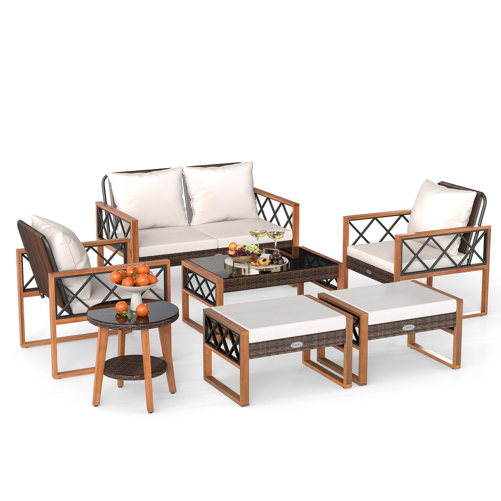Acacia Wood Wicker Patio Set