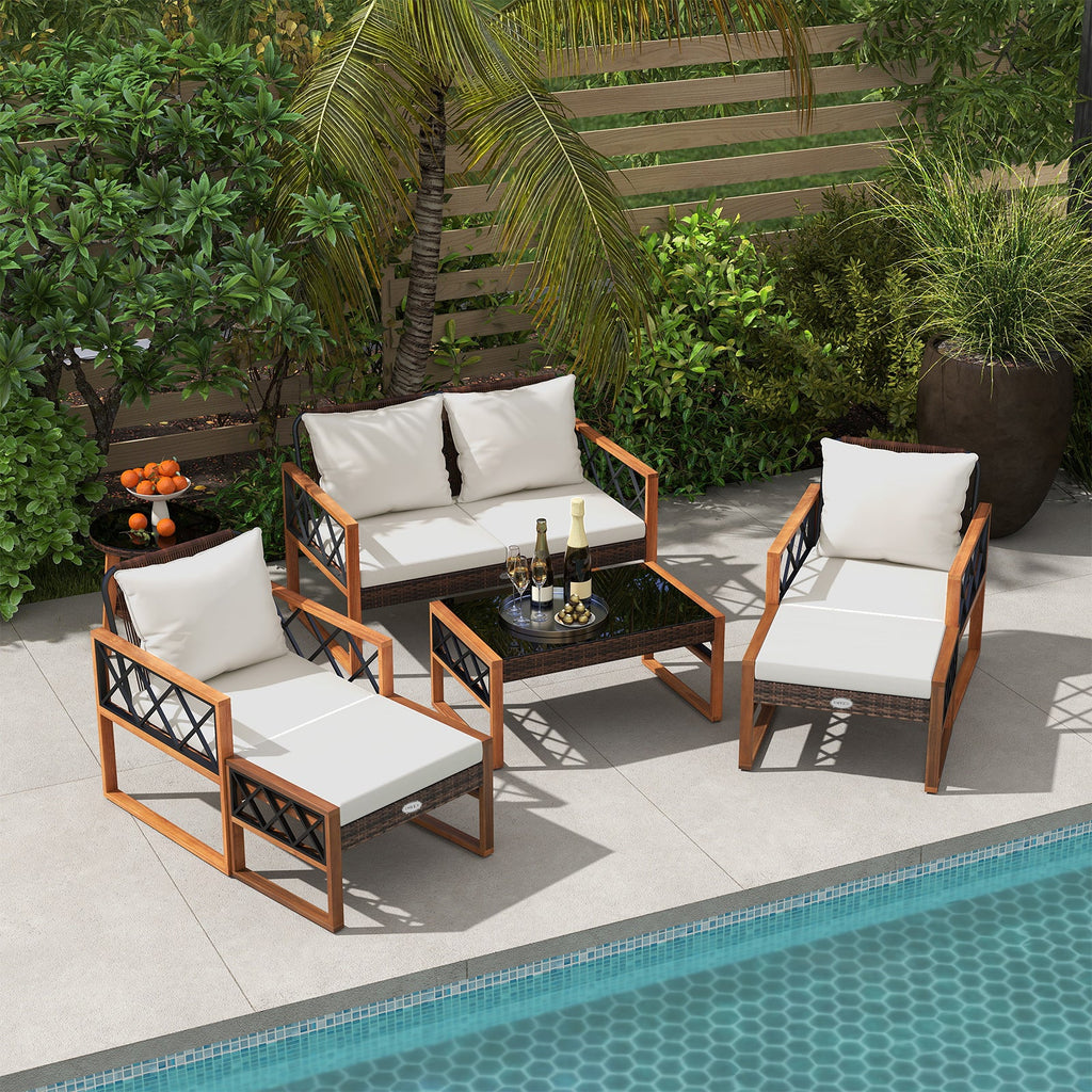 Acacia Wood Wicker Patio Set
