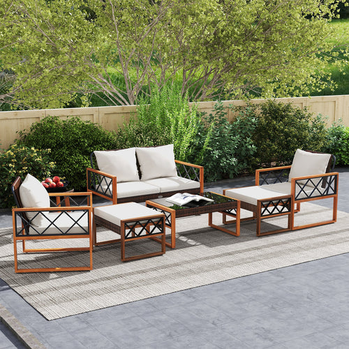 Acacia Wood Wicker Patio Set