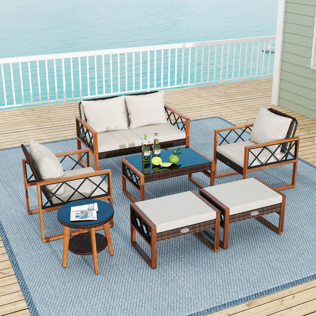 Acacia Wood Wicker Patio Set