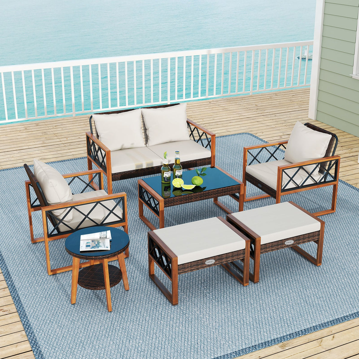 Acacia Wood Wicker Patio Set