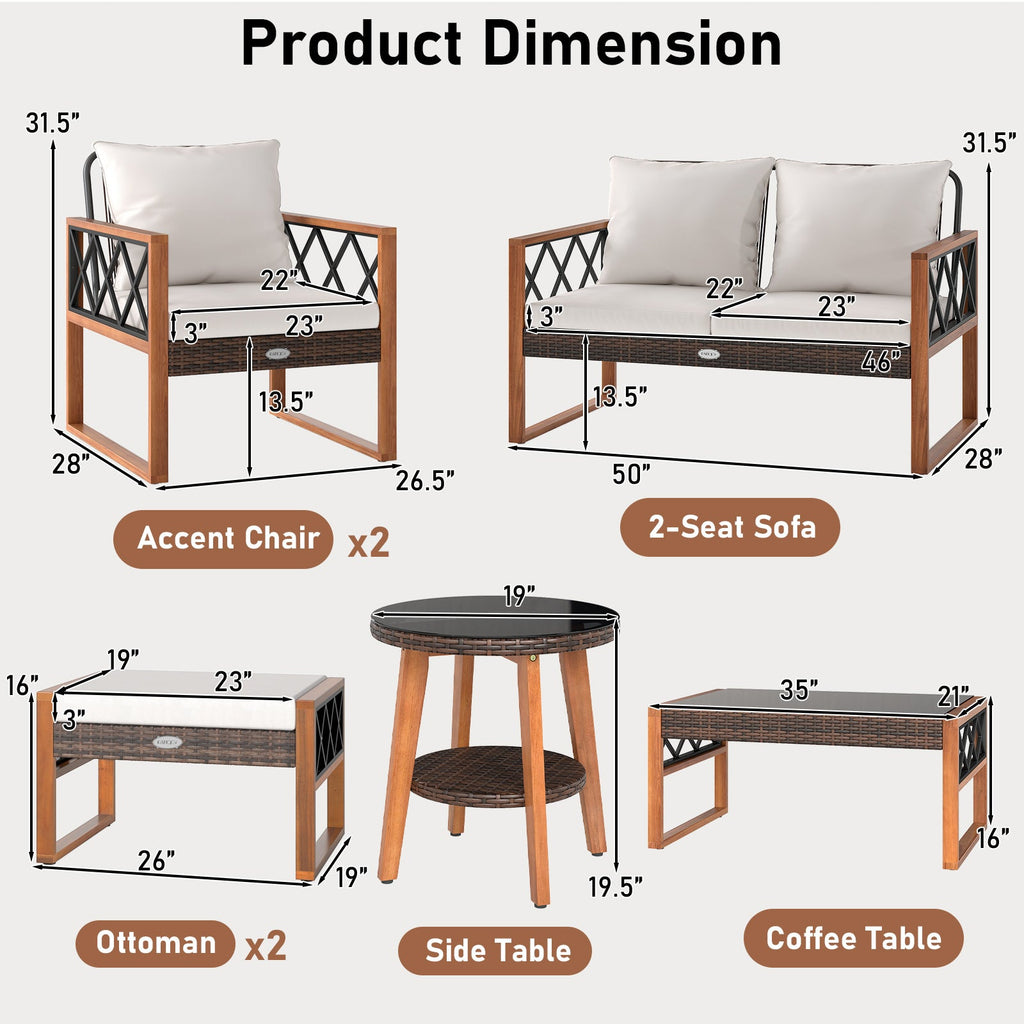 Acacia Wood Wicker Patio Set