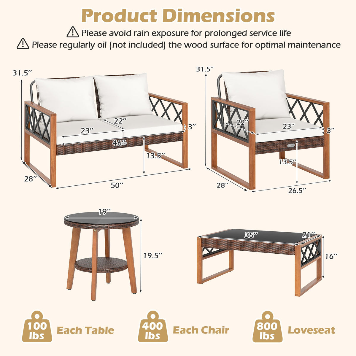 Acacia Wood Patio Set
