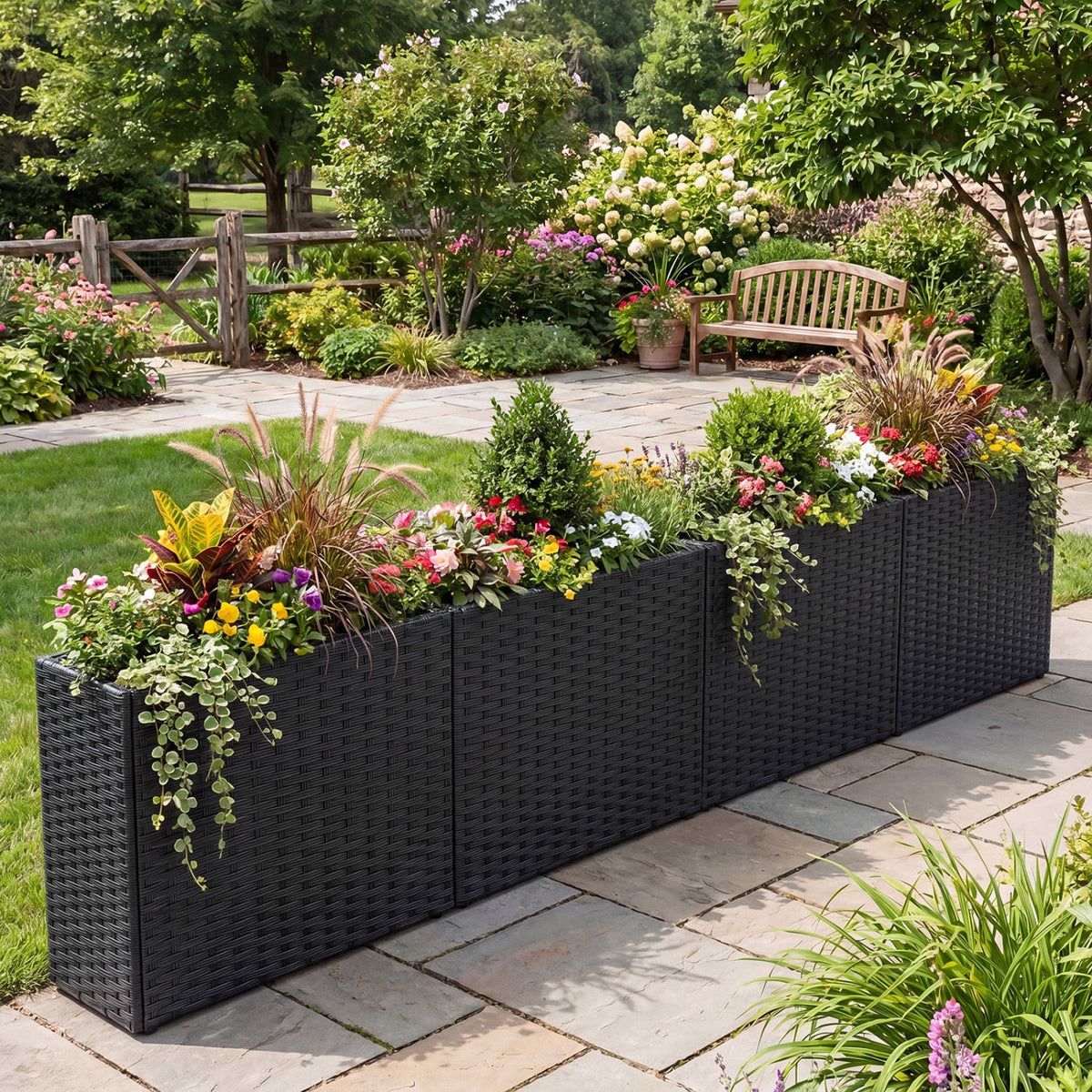 Rattan Raised Garden Bed Set